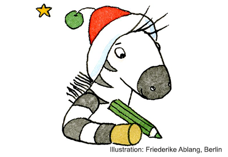Zebra schreibt etwas Nettes am Nikolaustag.