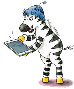 Zebra mit Tablet