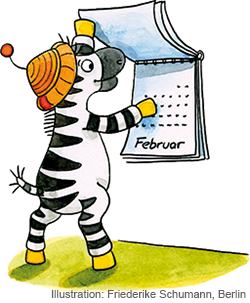 Franz Zebra blättert im Kalender