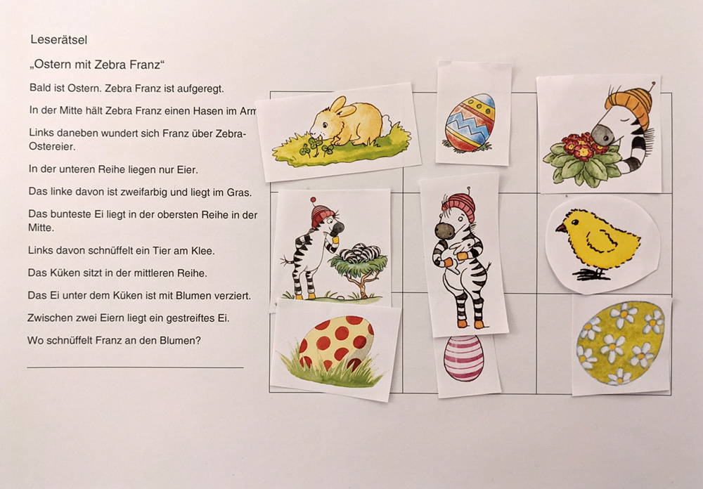 Zebras Leserätsel zu Ostern