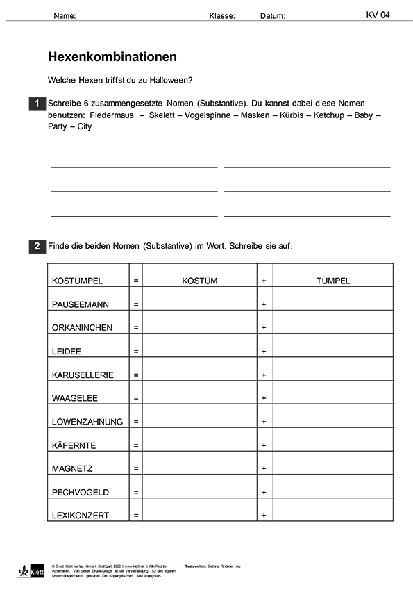 Zebrafanclub_Halloween_Zusammengesetzte_Nomen Halloween mit Freschstrategien Wortbausteine Zusammengesetzte Nomen