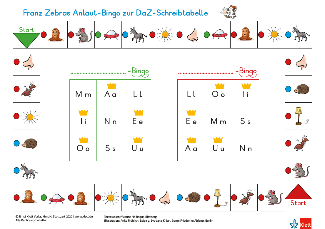 Zebra-Fanclub-DaZ-Spielideen-Bingo Lernspiel Bingo zur vereinfachten Zebra DaZ-Schreibtabelle