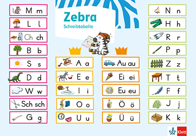 Zebra_Schreibtabelle2018_Vorderseite Zebra Schreibtabelle (Vorderseite) - den Schriftspracherwerb beginnen