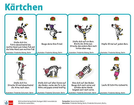 Das Zebra Weihnachtswürfelspiel - die Bewegungskärtchen