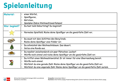 Das Zebra Weihnachtswürfelspiel - der Spielplan