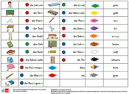 DaZ-Wortschatzspiel Zebra Heft B Thema Schule und Farben, Übersichtsseite