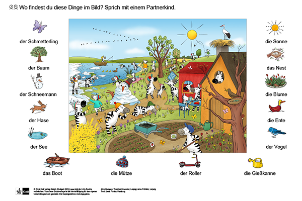 DaZ-Version für Zebras Wimmelbild Frühling für den Deutsch- und DaZ-Unterricht an der Grundschule