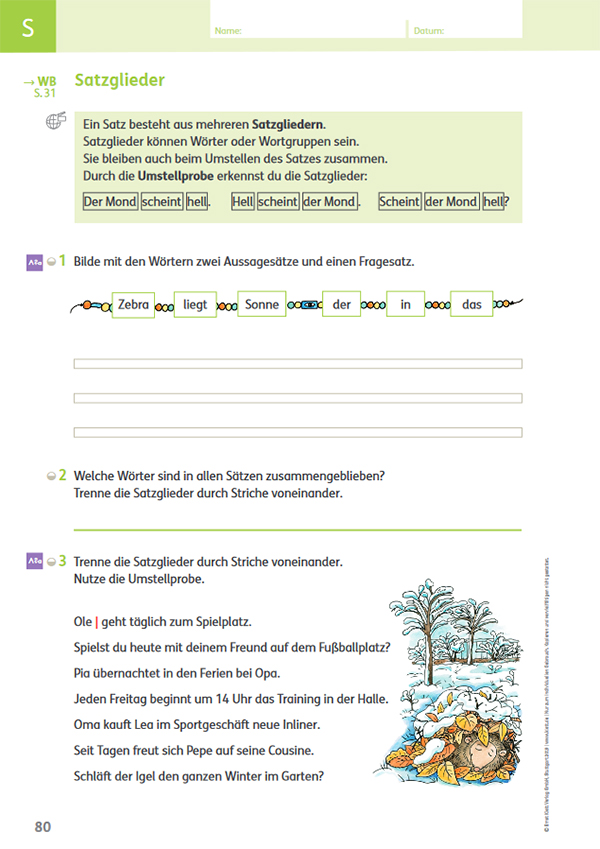 Zebra_270964_AHSprache_3_S80_1 Zebra Arbeitsheft Sprache 3 - Bestimmen von Satzgliedern durch Um