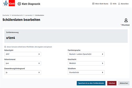 Anlegen eines Lernenden im Potsdamer Lesetest