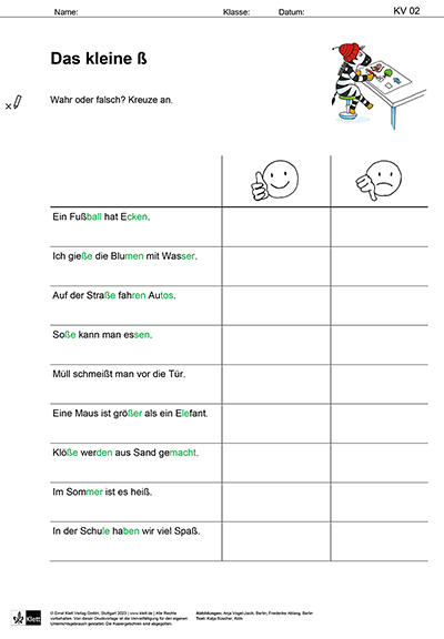 Buchstabe der Woche ß Vorlesegeschichte, Arbeitsblatt Wahr oder falsch?