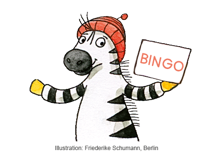 Zebras Bingo-Spiel für den DaZ-Unterricht zum Themenkreis Kleidung