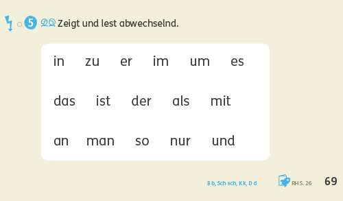 Blitzleseübung im Zebra Lesebuch 1, 2024