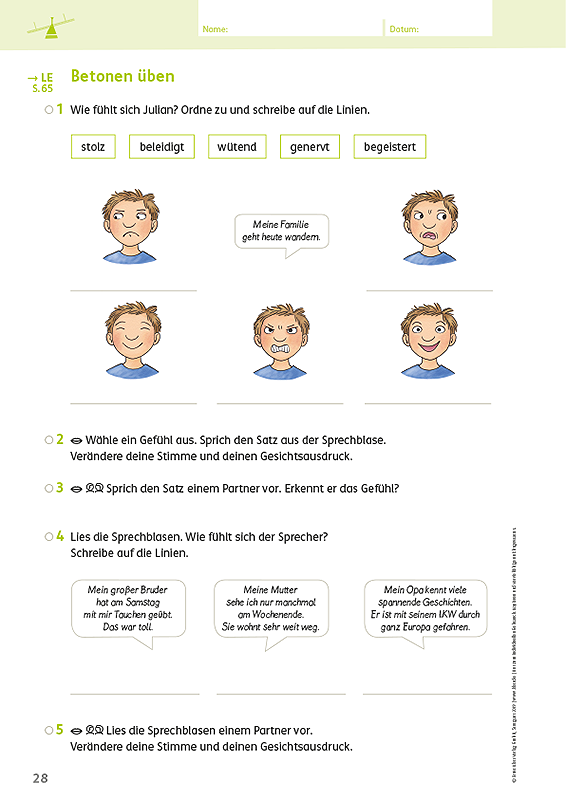 Zebra Arbeitsheft Lesen / Schreiben Klasse 3, Seite 28 Betontes Vorlesen