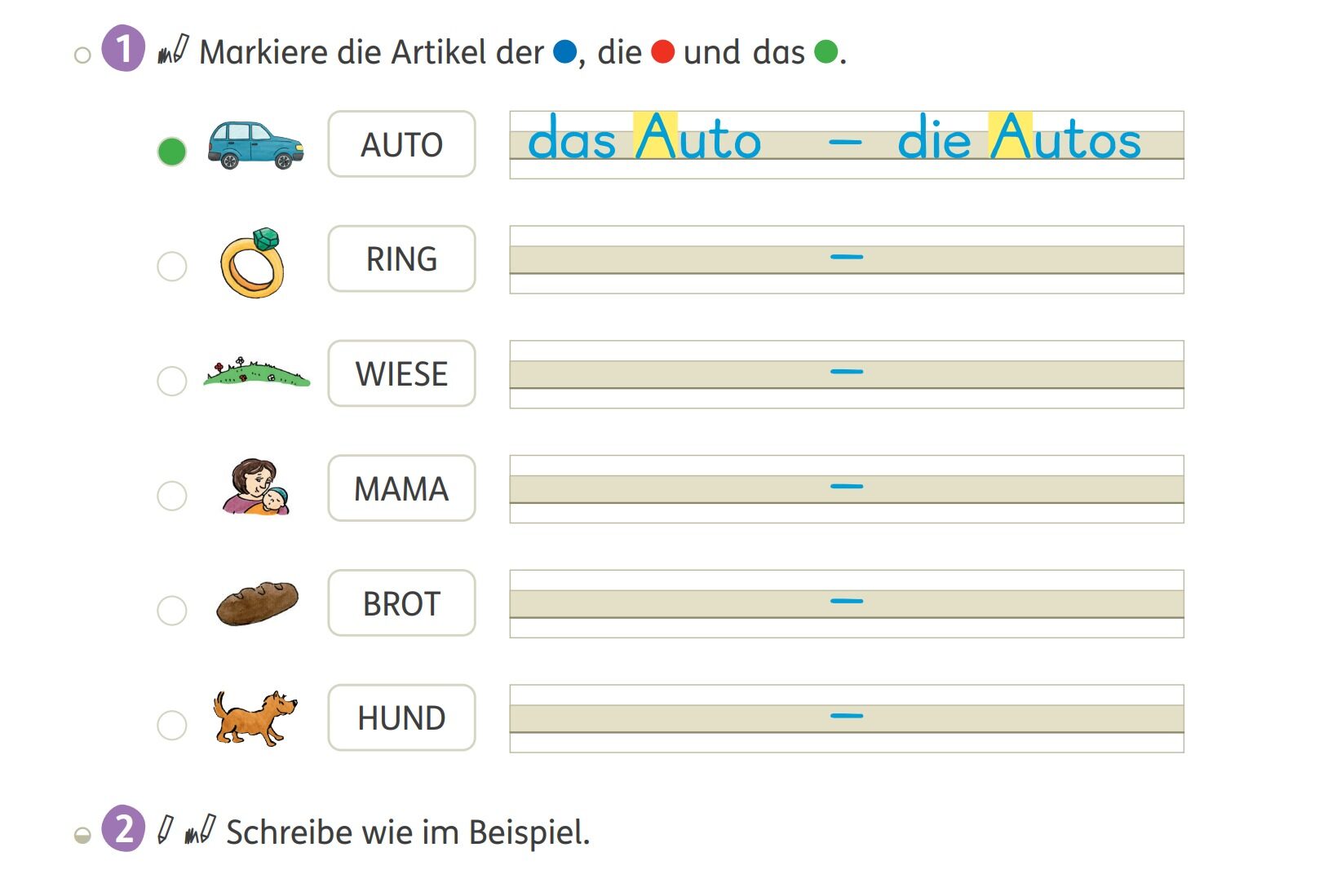 Verstärkter Einsatz visueller Hilfen, Auszug aus Zebra 2 Sprache Förderheft