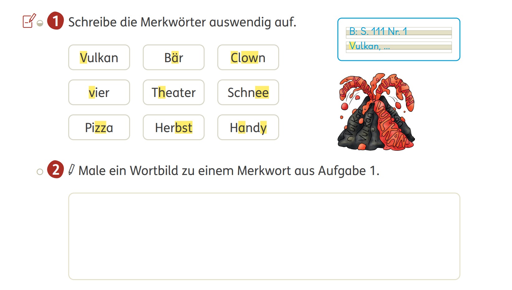 Sammeln von Merkwörtern: Wortbilder, Auszug aus Zebra 2 Sprache Förderheft