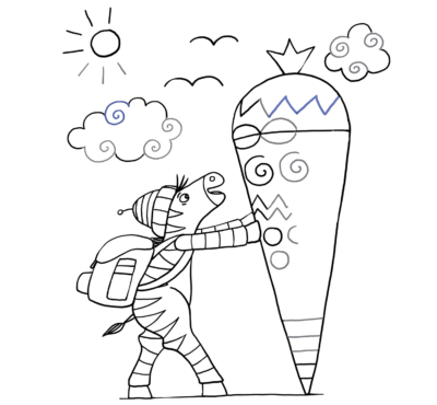 Zebra Schultüte 2024 Ausmalbild Zebra Franz mit Schultüte