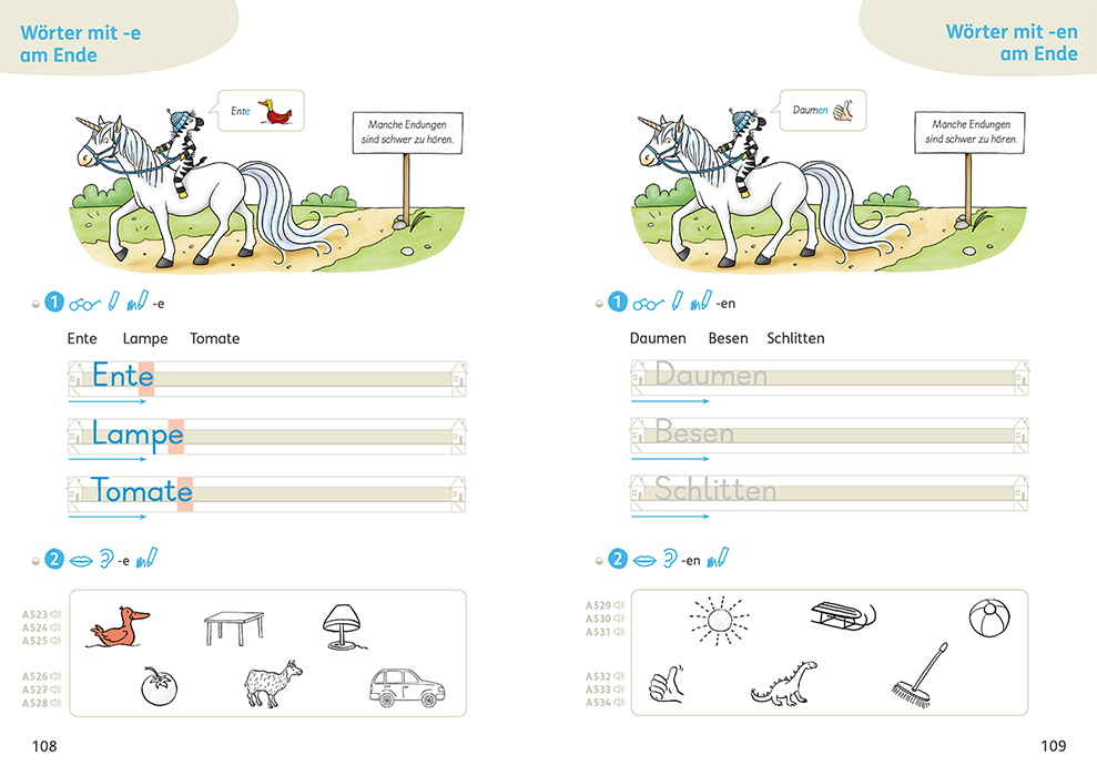 Zebra Deutsch als Zweitsprache Arbeitsheft Alphabetisierung Seite 108 und 109