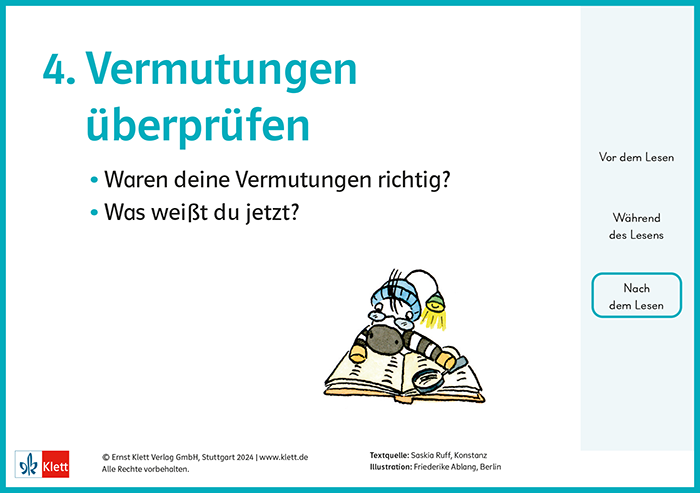 Sinnentnehmendes Lesen üben mit Franz Zebras Tafelkarten zu Lesetipps: Vermutungen überprüfen