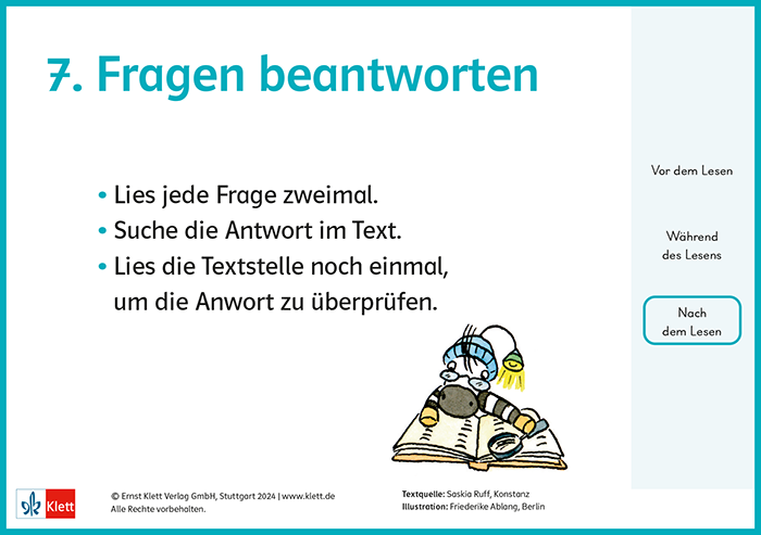 Sinnentnehmendes Lesen üben mit Franz Zebras Tafelkarten zu Lesetipps: Fragen beantworten