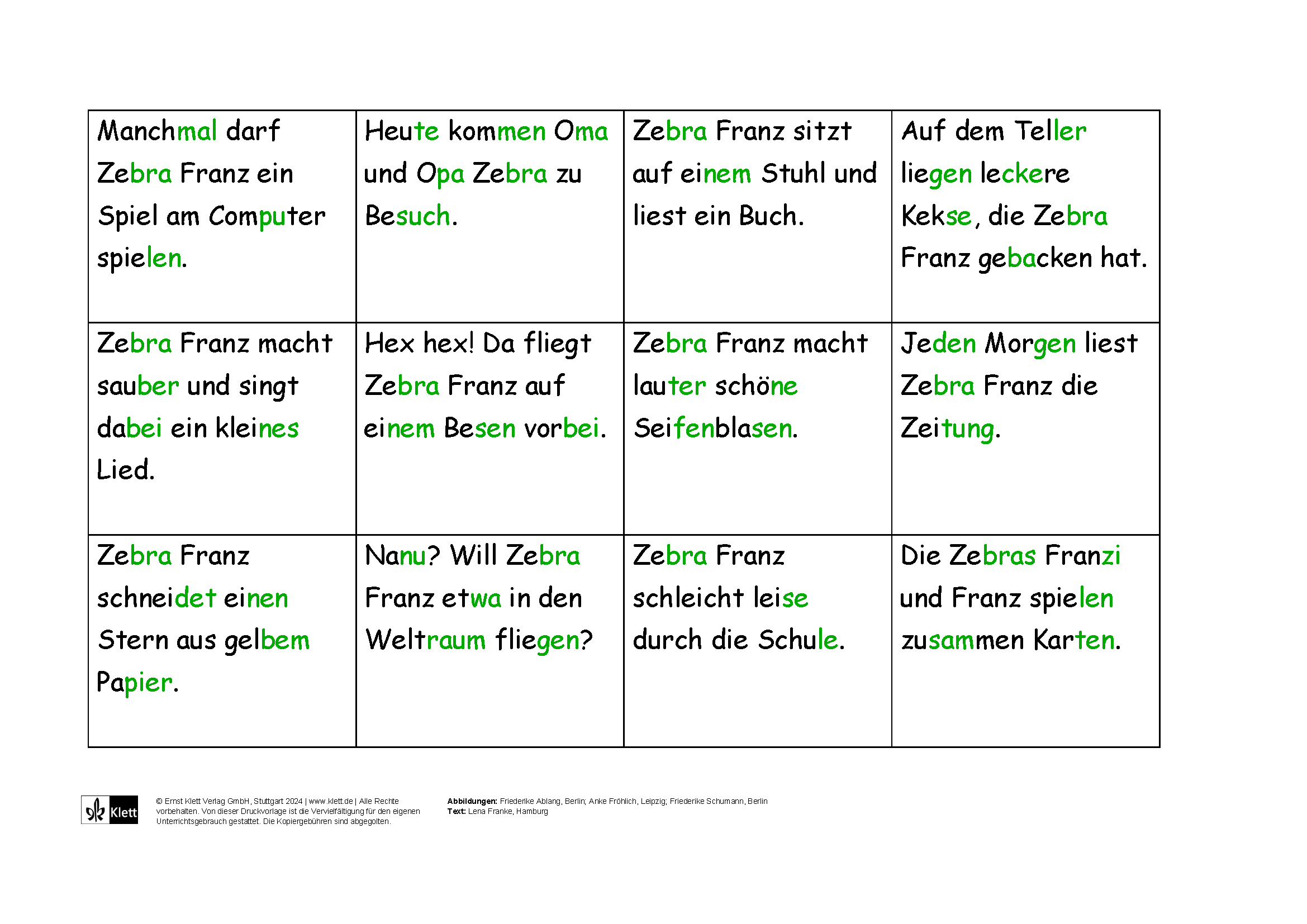 Lesepuzzle Silbendruck Seite 3
