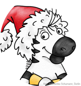 Adventsgedicht_Franz Zebra Franz mit Weihnachtsmütze