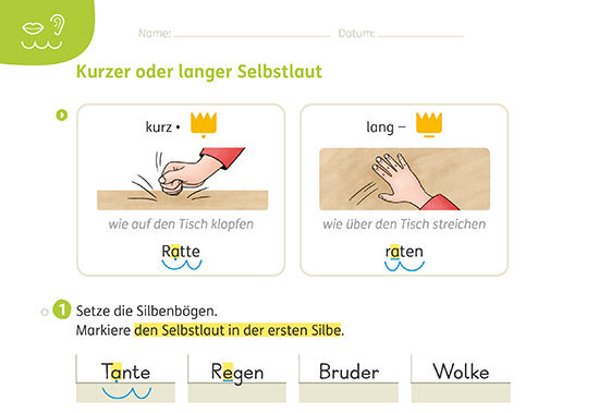 Zebrafanclub_Rechtschreibstrategie_Sprechen_hoeren_schwingen_AH2_S18 Die Kennzeichnung des langen und kurzen Vokals in Zebra Arbeitsheft Sprache 2.