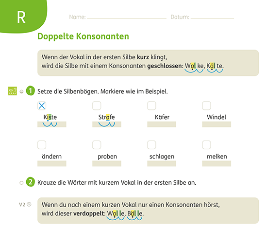 Zebrafanclub_Rechtschreibstrategie_Sprechen_hoeren_schwingen_AH3_S100 Zebra Arbeitsheft Sprache 3, Kurzvokal, Konsonantenverdopplung