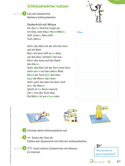 Übungen im Arbeitsheft Lesen/Schreiben: Schlüsselwörter nutzen
