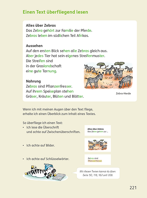 Zebra-Lesewerkstatt: Einen Text überfliegend lesen