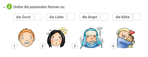 Nomen für Gefühle und Zustände, Zebra Arbeitsheft Sprache 3, Seite 38 Übung
