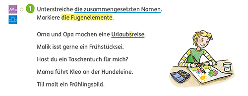 Fugenelemente in Komposita erkennen, Zebra Arbeitsheft Sprache 3, Seite 44 Übung 1