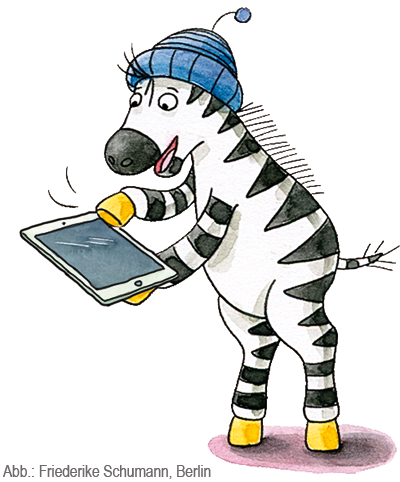 Zebra mit Tablet