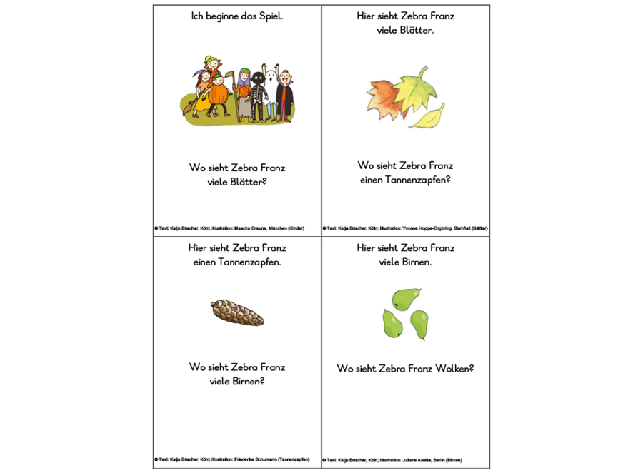 Zebra Lesespiel Herbst Niveaustufe 2