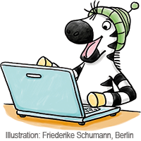 Zebra_laptop Zebra Franz sitzt an einem Laptop und freut sich