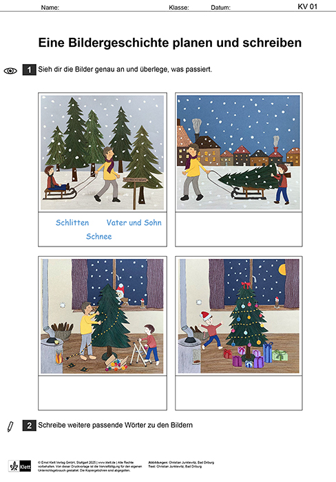 Arbeitsblatt Bildergeschichte Weihnachten schreiben in Klasse 3, Seite 1