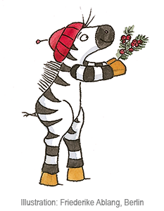 Zebra_Zweig_neu Zebra Franz hält einen weihnachtlichen Zweig hoch