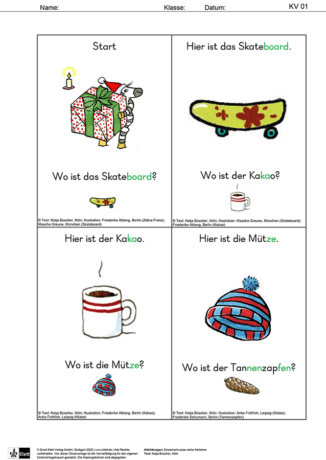 Zebra Lesespiel Weihnachten Niveaustufe 1