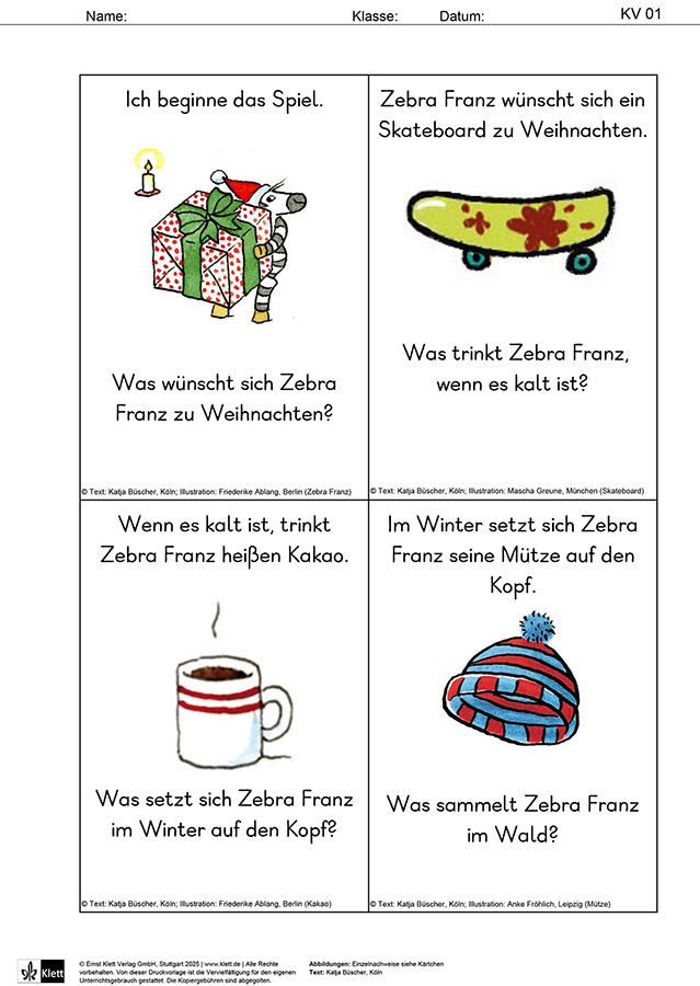 Zebra Lesespiel Weihnachten Niveaustufe 2