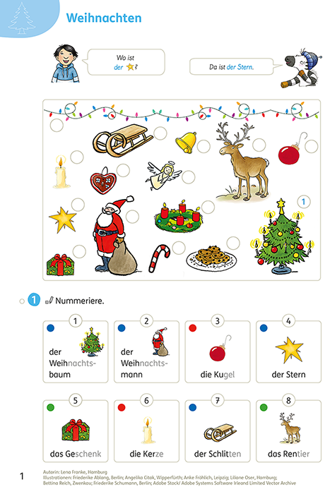 Seite 1 des Extra-Weihnachtskapitels zum Zebra DaZ-Wortschatzheft mit vielfältigen Aufgaben zum Thema Weihnachten.