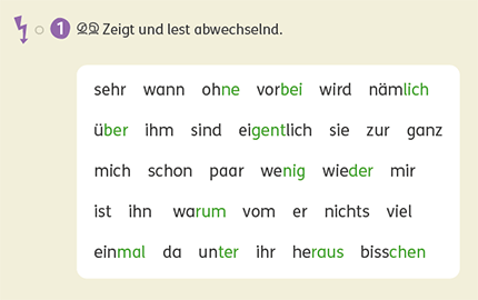 Auf den Lesetrainingsseiten gibt es in jedem Kapitel das Aufgabenformat Blitzlesen.