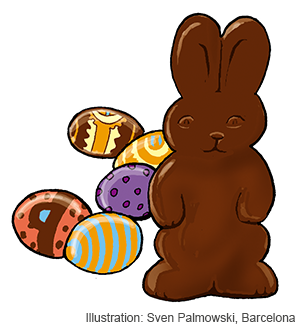 Zebra_Ostern_Schokohase Osterhase aus Schokolade und einige Ostereier