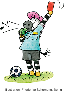 Zebra Franz pfeift die Fußball-Weltmeisterschaft 2026 an.