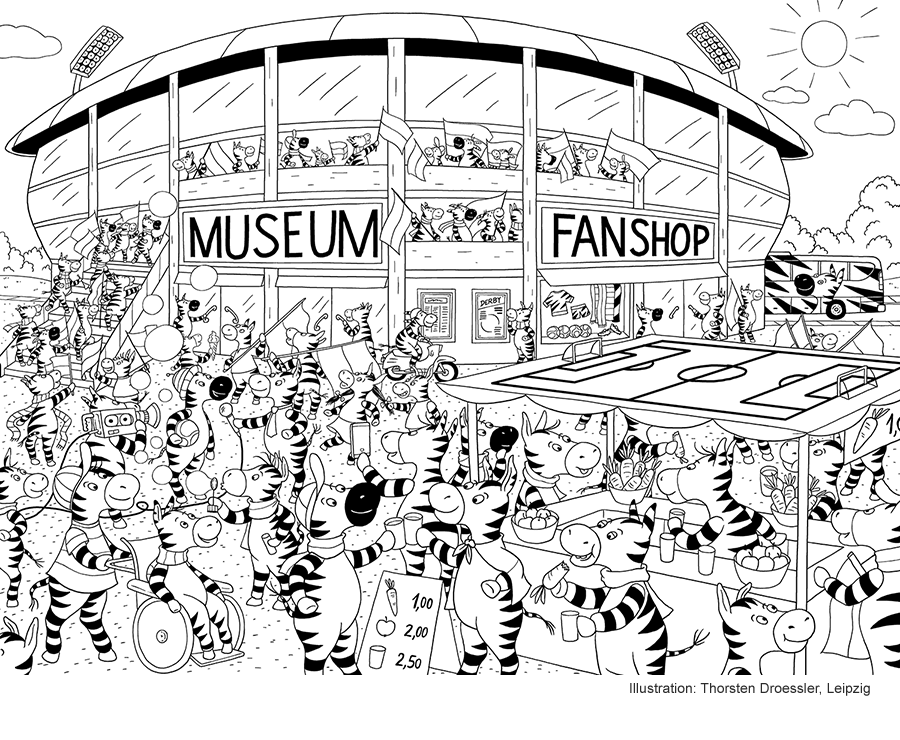 Zebras Wimmelbild zur Fußball-Weltmeisterschaft 2026 schwarz-weiß