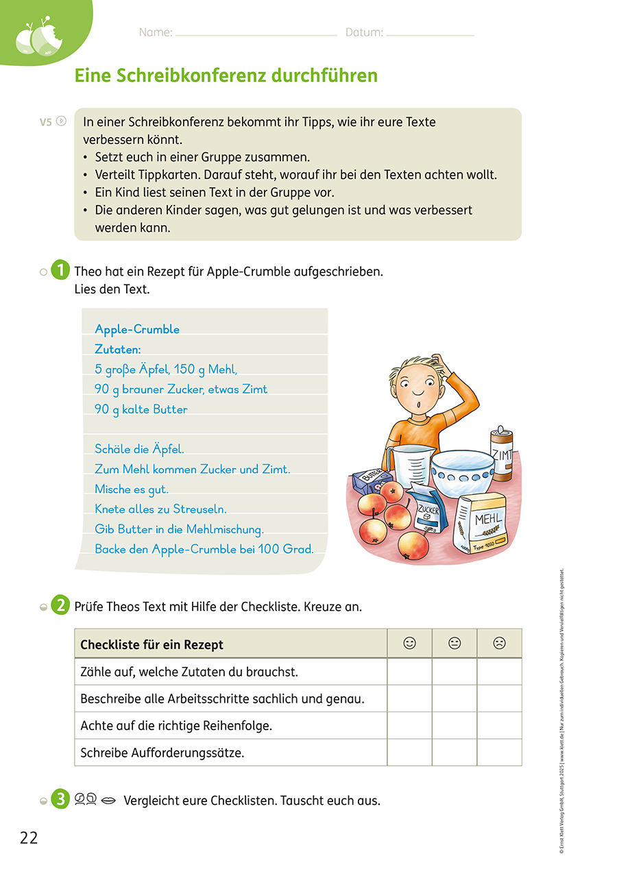 Zebra Arbeitsheft Lesen/Schreiben 3, S. 22 Rezept