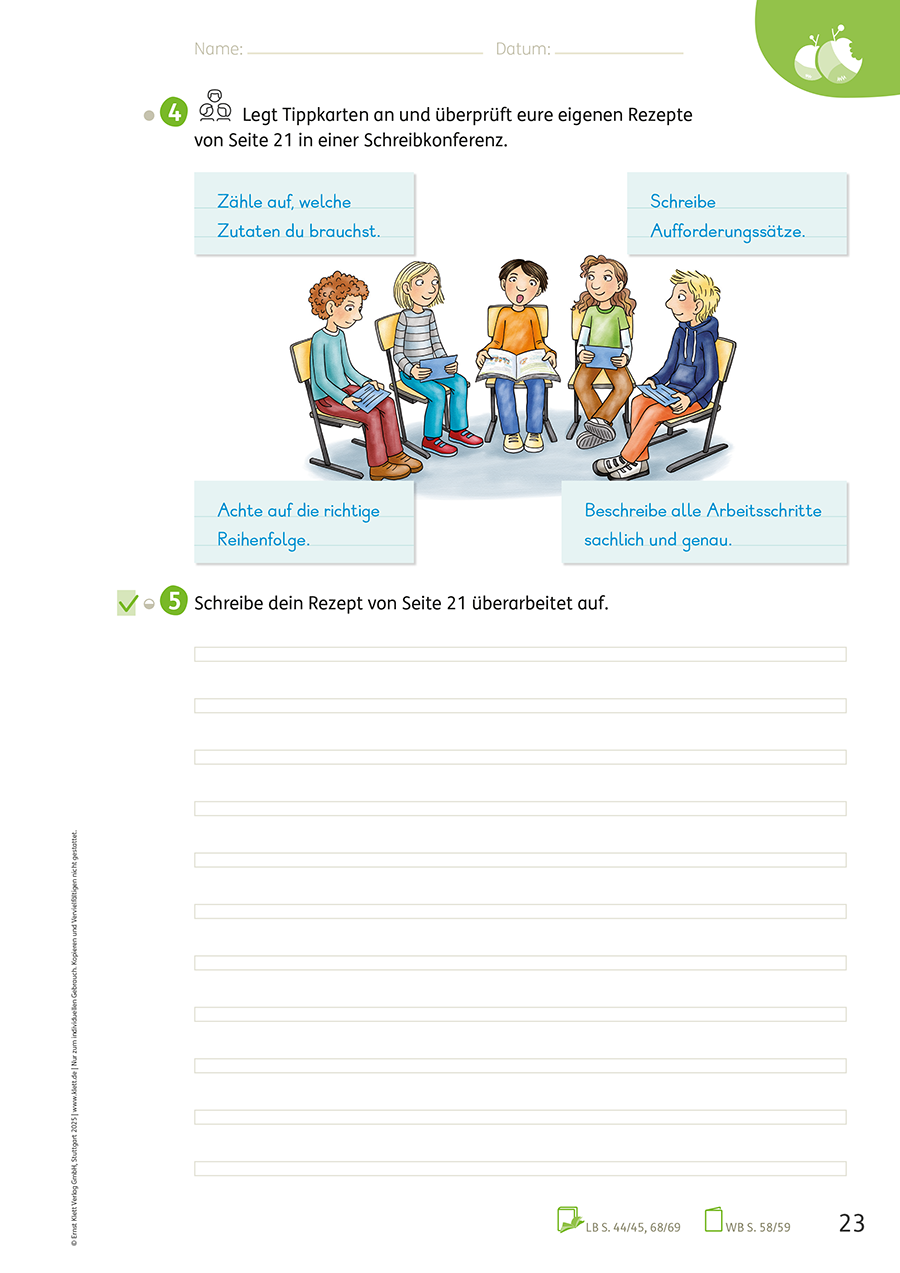 Zebra Arbeitsheft Lesen/Schreiben 3, S. 23 Rezept