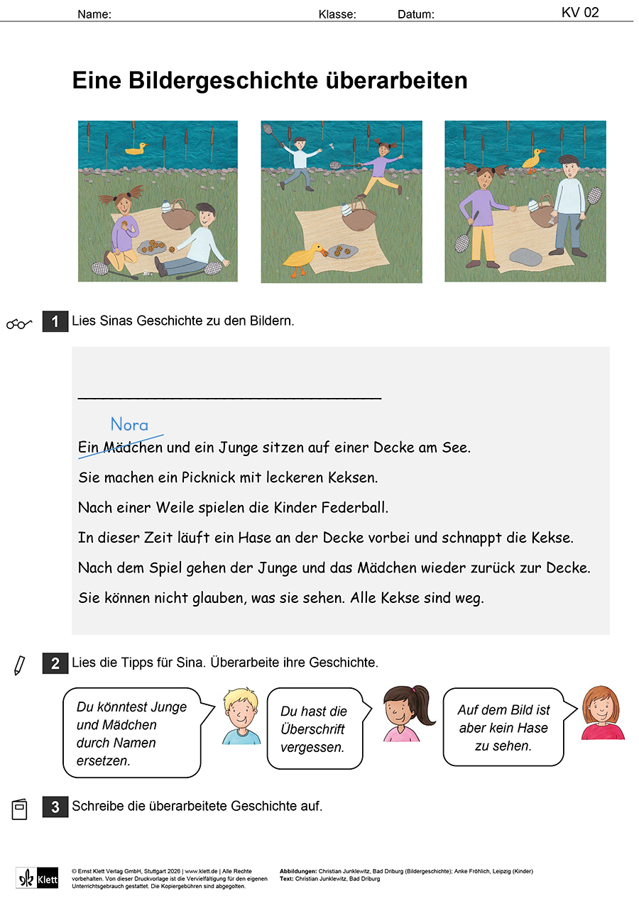 Eine Bildergeschichte überarbeiten, Am See Klasse 2