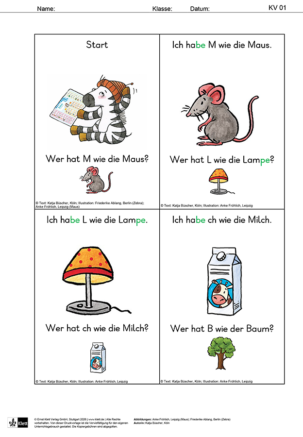 Zebra Anlautlesespiel Niveau 1