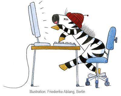 Zebra_Computer Zebra Franz am Computer
