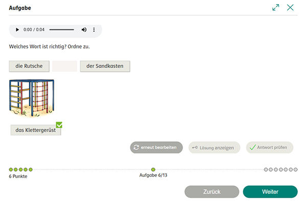 Zebra_DaZ_eTraining_Spielen_WortzumBild digital üben mit der Übung Wort zum Bild im Zebra DaZ eTraining
