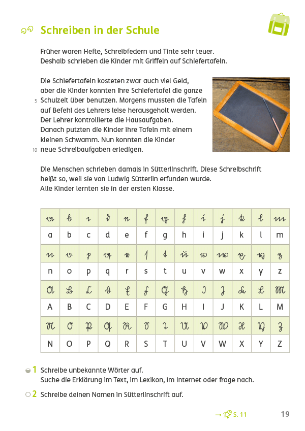 Zebra 3 Lesebuch, Seite 21, Schreiben in der Schule